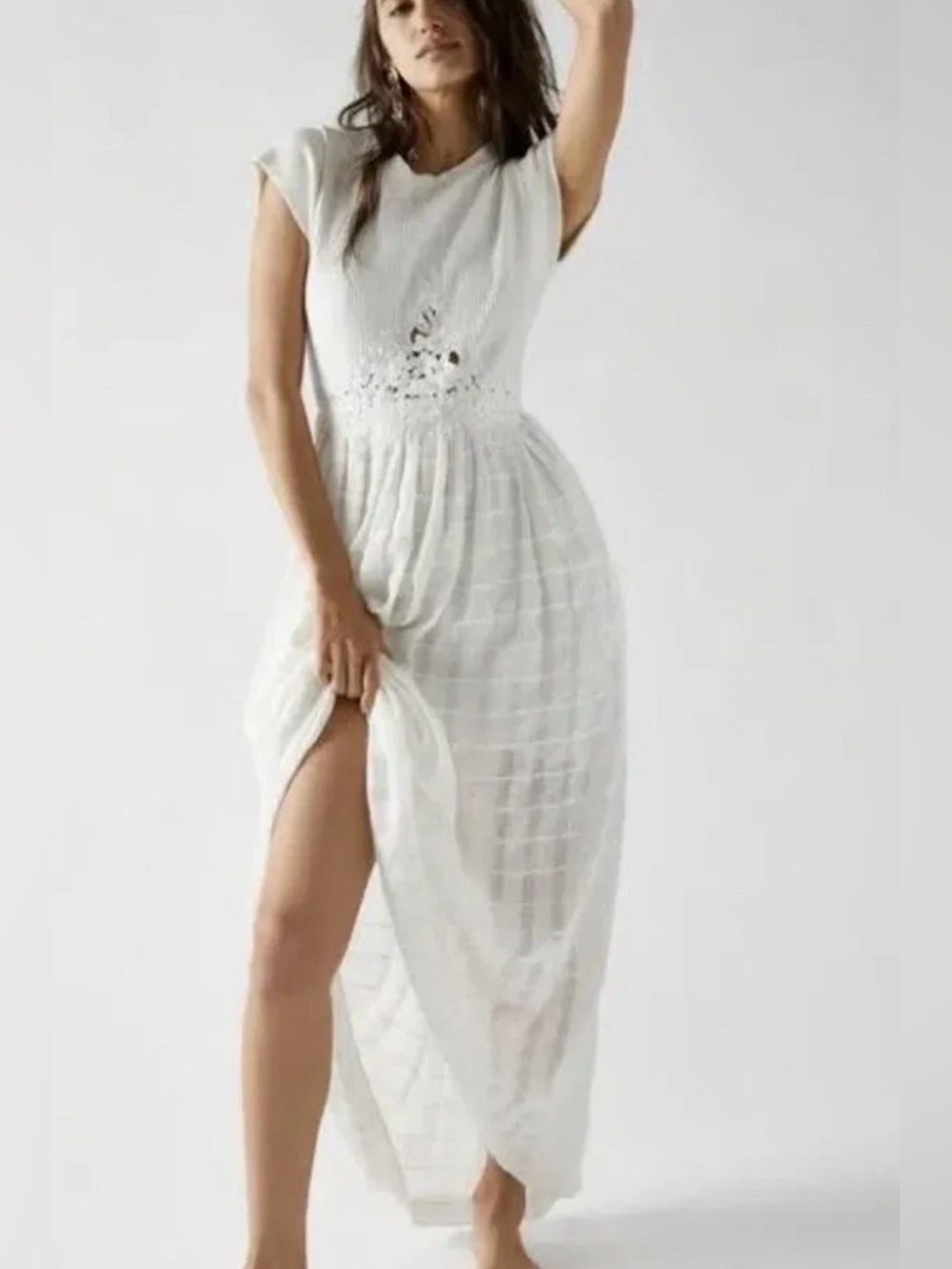 Free People Serenity White Lace Maxi Dress XL Open Back Boho Beach NWT